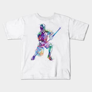 Boy Lacrosse Player Watercolor Silhouette Kids T-Shirt